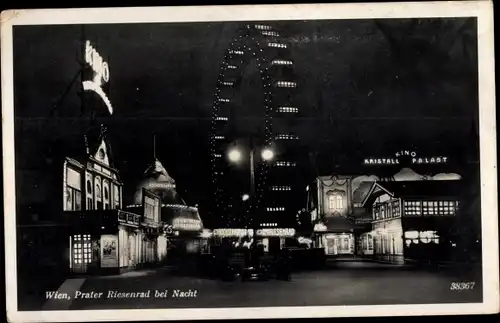 Ak Wien 2. Leopoldstadt, Prater Riesenrad bei Nacht