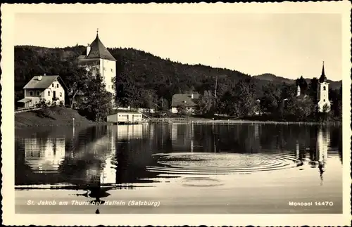 Ak Sankt Jakob am Thurn Puch bei Hallein in Salzburg, Teilansicht am See