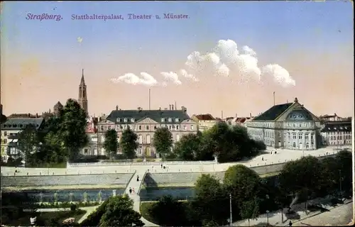 Ak Strasbourg Straßburg Elsass Bas Rhin, Statthalterpalast, Theater, Münster