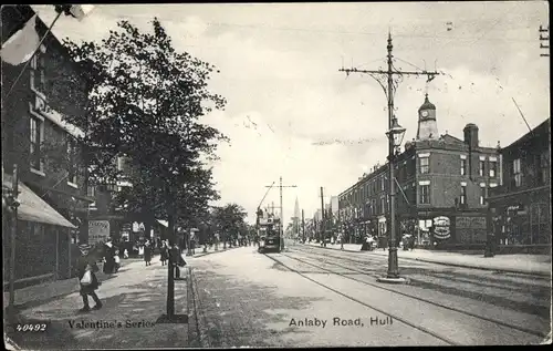 Ak Kingston upon Hull Yorkshire, Anlaby Road, Straßenbahn