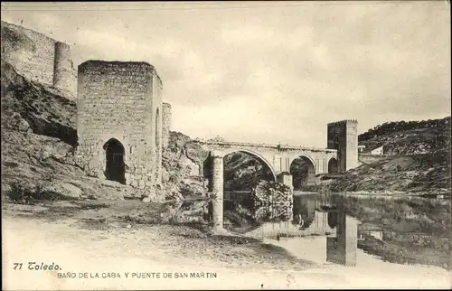 Ak Toledo Kastilien La Mancha Spanien, Bano de la Caba y Puente de San Martin