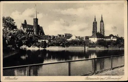 Ak Breslau in Schlesien, Oderpartie mit Dominsel