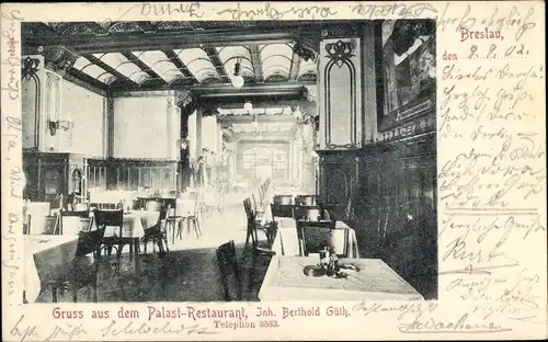 Ak Breslau in Schlesien, Palastrestaurant, Innenansicht