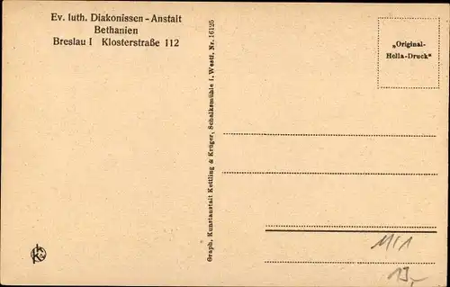 Ak Breslau in Schlesien, Evang luth Diakonissenanstalt Bethanien, Klosterstraße 112, Wohnzimmer