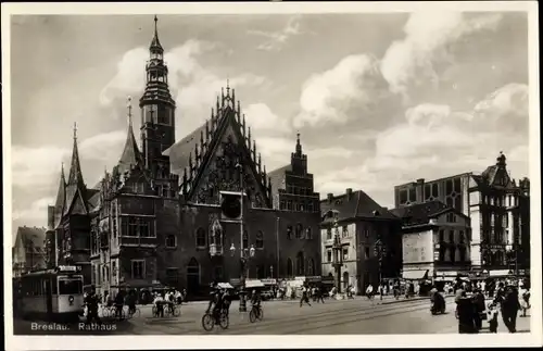 Ak Breslau in Schlesien, Rathaus, Tram Linie 10
