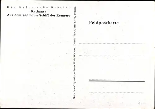 Künstler Ak Breslau in Schlesien, Aus dem südlichen Schiff des Remters