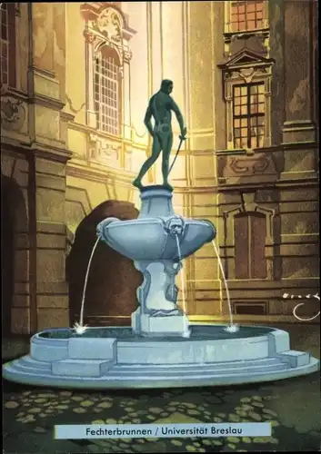 Künstler Ak Breslau in Schlesien, Fechterbrunnen