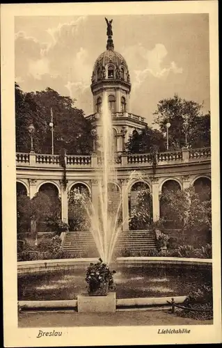 Ak Breslau in Schlesien, Liebichshöhe, Springbrunnen