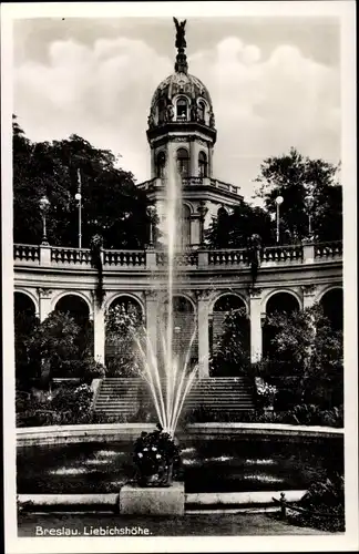 Ak Breslau in Schlesien, Liebichshöhe, Springbrunnen