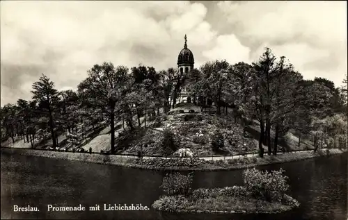 Ak Breslau (Wrocław) in Schlesien, Promenade mit Liebichshöhe