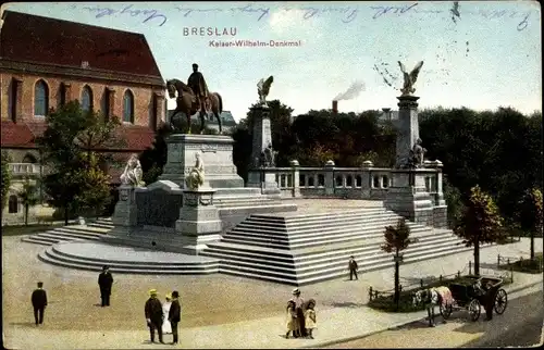Ak Breslau (Wrocław) in Schlesien, Denkmal Kaiser Wilhelm I, Kutsche