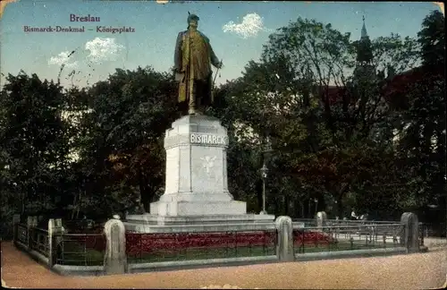 Ak Breslau (Wrocław) in Schlesien, Bismarck Denkmal, Königsplatz