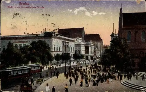 Ak Breslau (Wrocław) in Schlesien, Blick in die Schweidnitzer Straße