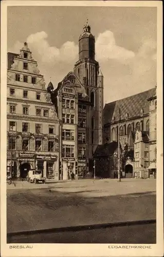 Ak Breslau (Wrocław) in Schlesien, Elisabethkirche, Buchdruckerei, Breslauer Consum Verein