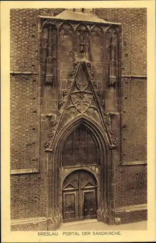 Ak Breslau (Wrocław) in Schlesien, Portal der Sandkirche
