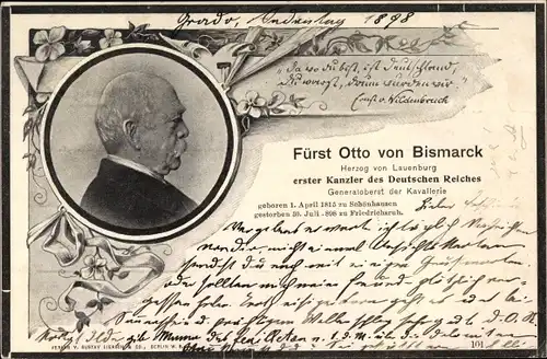 Litho Fürst Otto von Bismarck, Seitenportrait
