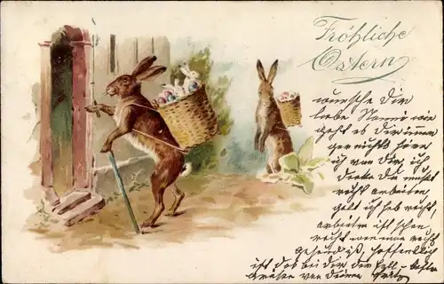 Litho Glückwunsch, Ostern, Osterhase, Ostereier