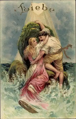 Litho Paar hält sich an Felsen fest, Liebe