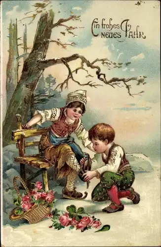 Ak Glückwunsch, Neujahr, Kinder in Tracht