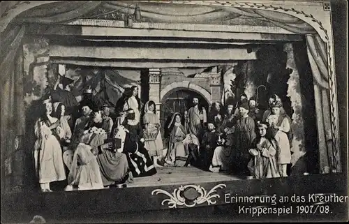 Ak Kreuth am Tegernsee Oberbayern, Krippenspiel 1907 1908, Theaterszene