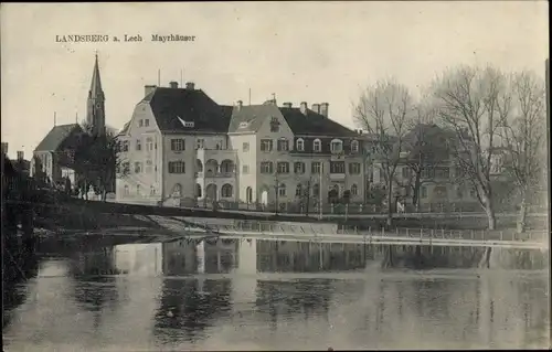 Ak Landsberg am Lech in Oberbayern, Mayrhäuser, Wehr, Kirche