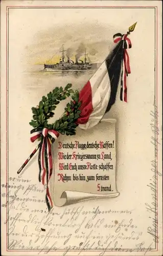 Künstler Ak Deutsches Kriegsschiff, Deutsche Flagge deutsche Waffen, Fahne