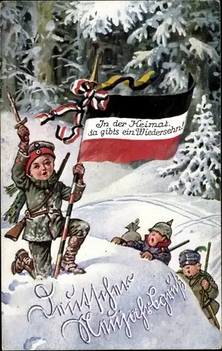 Ak Glückwunsch Neujahr, Soldaten im Schnee, Ulan, Österreicher, Fahne