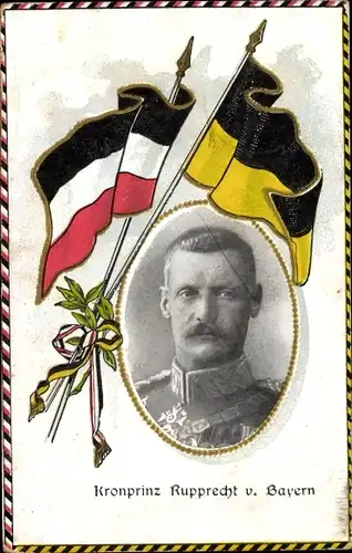 Passepartout Ak Kronprinz Rupprecht von Bayern, Portrait, Fahnen