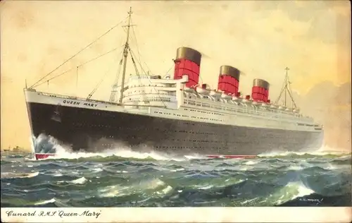 Künstler Ak RMS Dampfer Queen Mary, Cunard