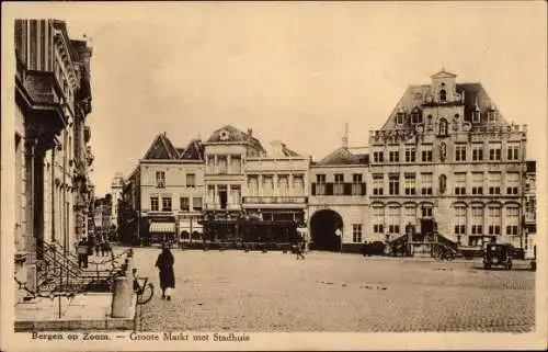 Ak Bergen op Zoom Nordbrabant Niederlande, Groote Markt met Stadhuis