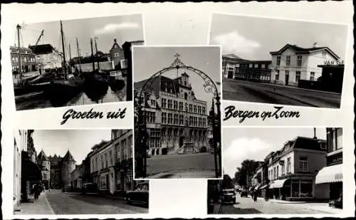 Ak Bergen op Zoom Nordbrabant Niederlande, Turm, Straßenpartie, Hafen