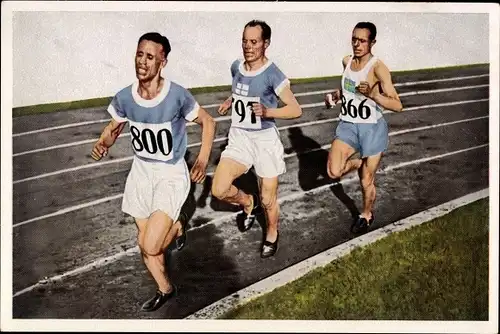 Sammelbild Olympia 1936, Olympische Spiele Amsterdam 1928, Langstreckenläufer Ritola, Nurmi, Wide