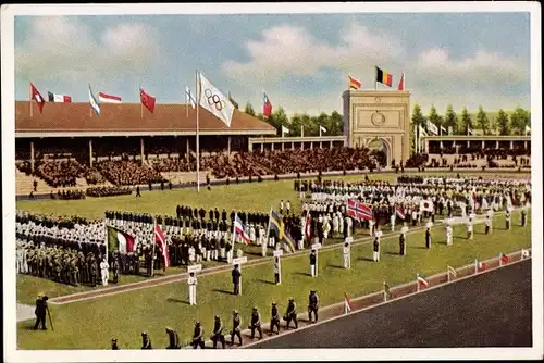 Sammelbild Olympia 1936, Olympische Spiele 1920 Antwerpen, Aufmarsch der Nationen, Stadion