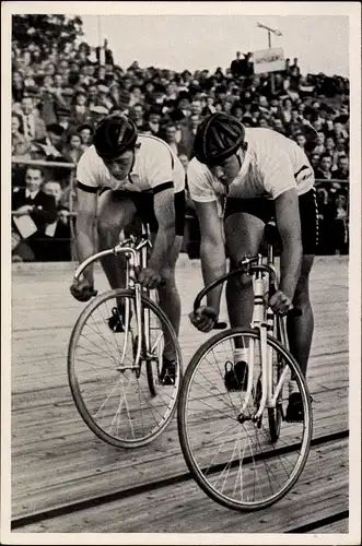 Sammelbild Olympia 1936, Bahnradsport, Start zum 1000m Malfahren, Toni Merkens, Sellinger