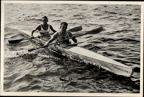 Sammelbild Olympia 1936, Deutsche Kanuten Tilker und Bondroit