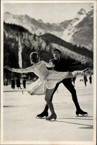 Sammelbild Olympia 1936, Eiskunstläufer Geschwister Pausin, Paarlauf