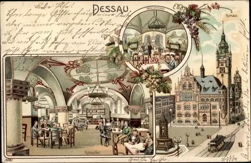 Litho Dessau in Sachsen Anhalt, Rathaus, Weinzimmer, Ratskeller