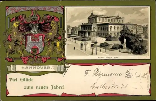 Präge Wappen Litho Hannover in Niedersachsen, Hoftheater