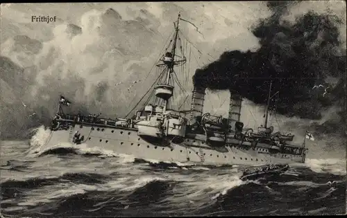 Künstler Ak Deutsches Kriegssschiff, SMS Frithjof, Kaiserliche Marine