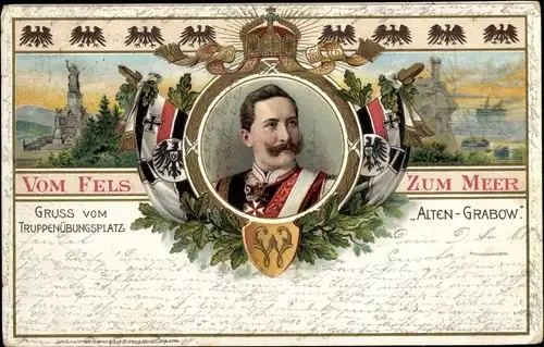 Litho Vom Fels zum Meer, Kaiser Wilhelm II., Patriotik, Nationaldenkmal