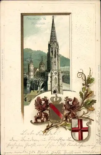 Präge Wappen Litho Freiburg im Breisgau, Münster