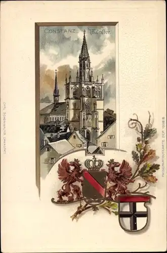 Präge Wappen Passepartout Litho Konstanz am Bodensee, Münster