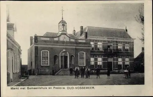 Ak Oud Vossemeer Zeeland Niederlande, Markt met Gemeentehuis en Pastorie