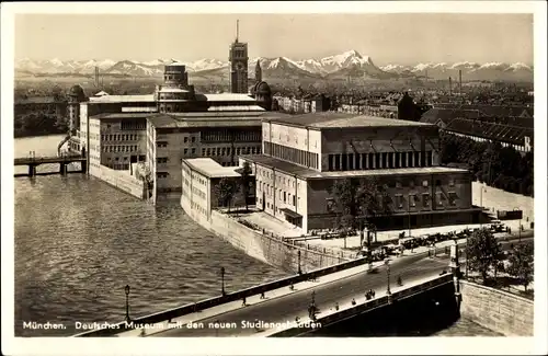 Ak München Bayern, Deutsches Museum mit den neuen Studiengebäuden