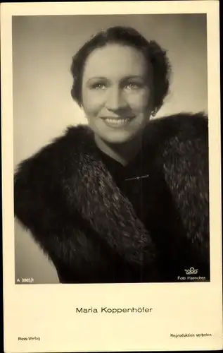 Ak Schauspielerin Maria Koppenhöfer, Portrait, Pelzmantel