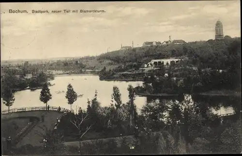 Ak Bochum im Ruhrgebiet, Stadtpark, neuer Teil mit Bismarckturm