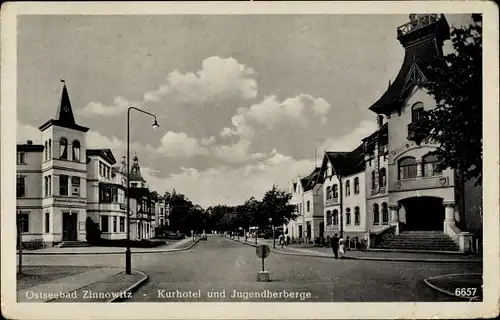 Ak Ostseebad Zinnowitz auf Usedom, Kurhotel und Jugendherberge