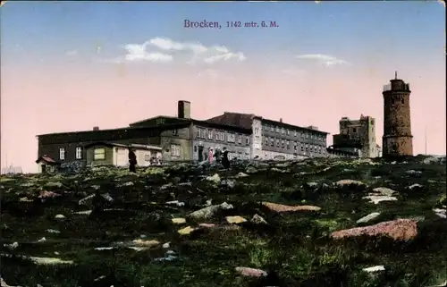 Ak Brocken Nationalpark Harz, Brockenturm, Brockenhotel