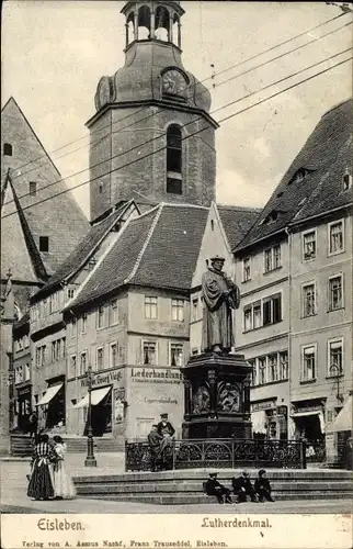 Ak Lutherstadt Eisleben, Lutherdenkmal, Lederhandlung