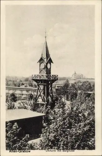 Ak Altengrabow Möckern in Sachsen Anhalt, Uhrturm mit Berghotel